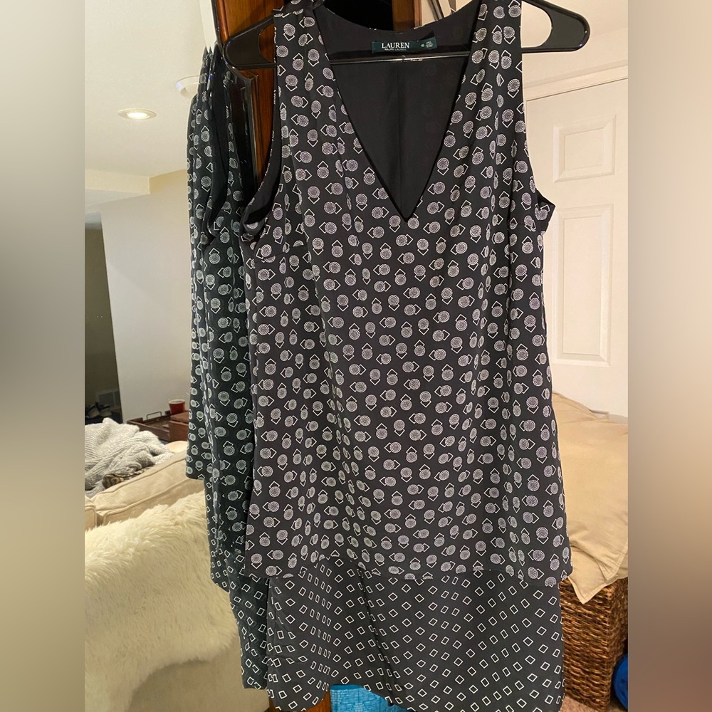 Ralph Lauren Black & White Sleeveless Printed Shift Dress